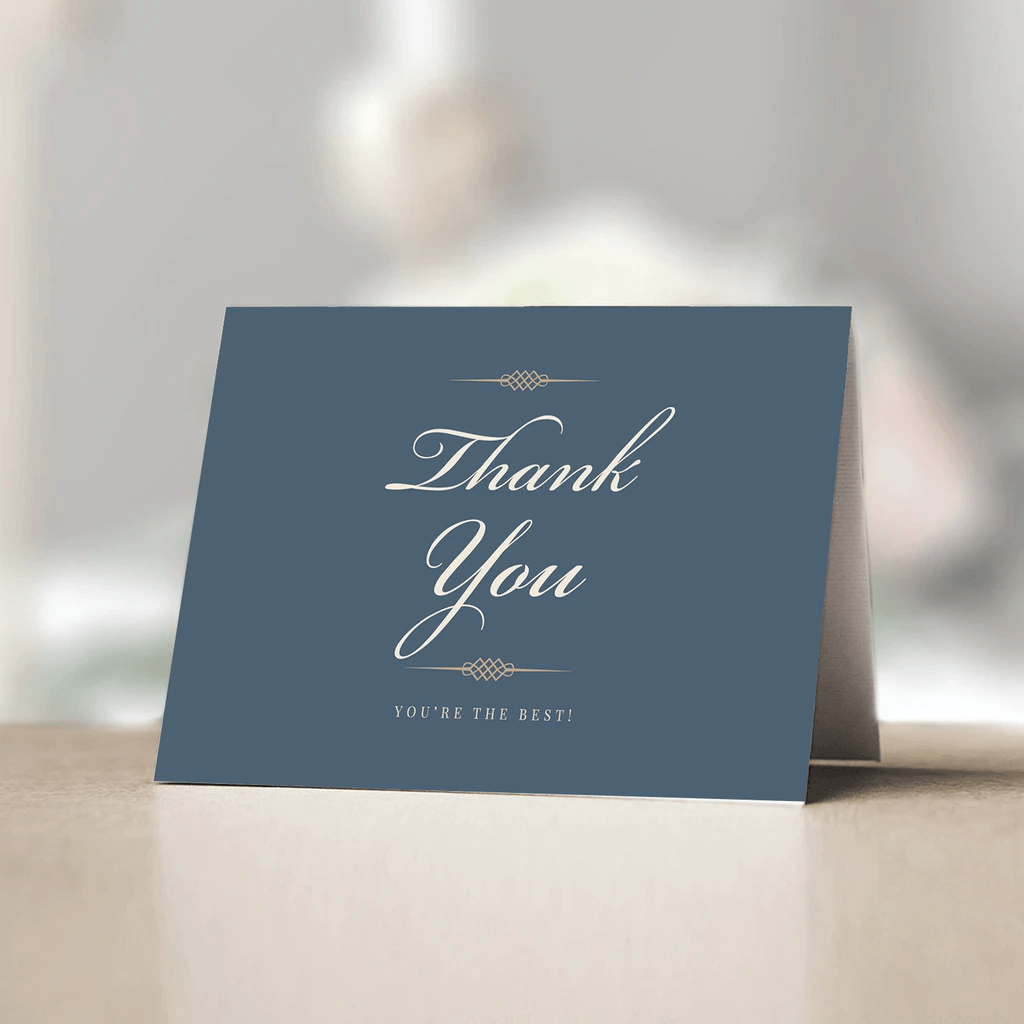 Gray card with message, “Thank you, you’re the best!”