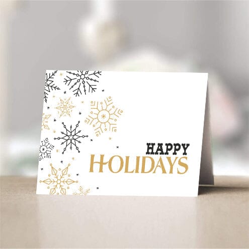 Happy Holidays Black & Gold Snowflakes